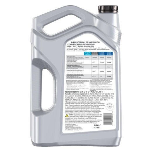 Shell Rotella T5 Heavy-Duty Motor Oil Synthetic-Blend Diesel SAE 10W-30 1GL