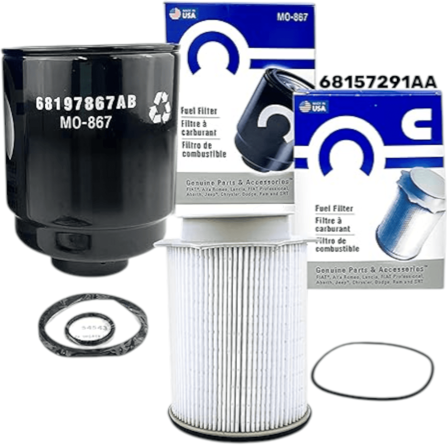 Kit Mopar Fuel Filter 68197867AB, 68157291AA / OEM Set 2 for 2013–2018 Ram 6.7L