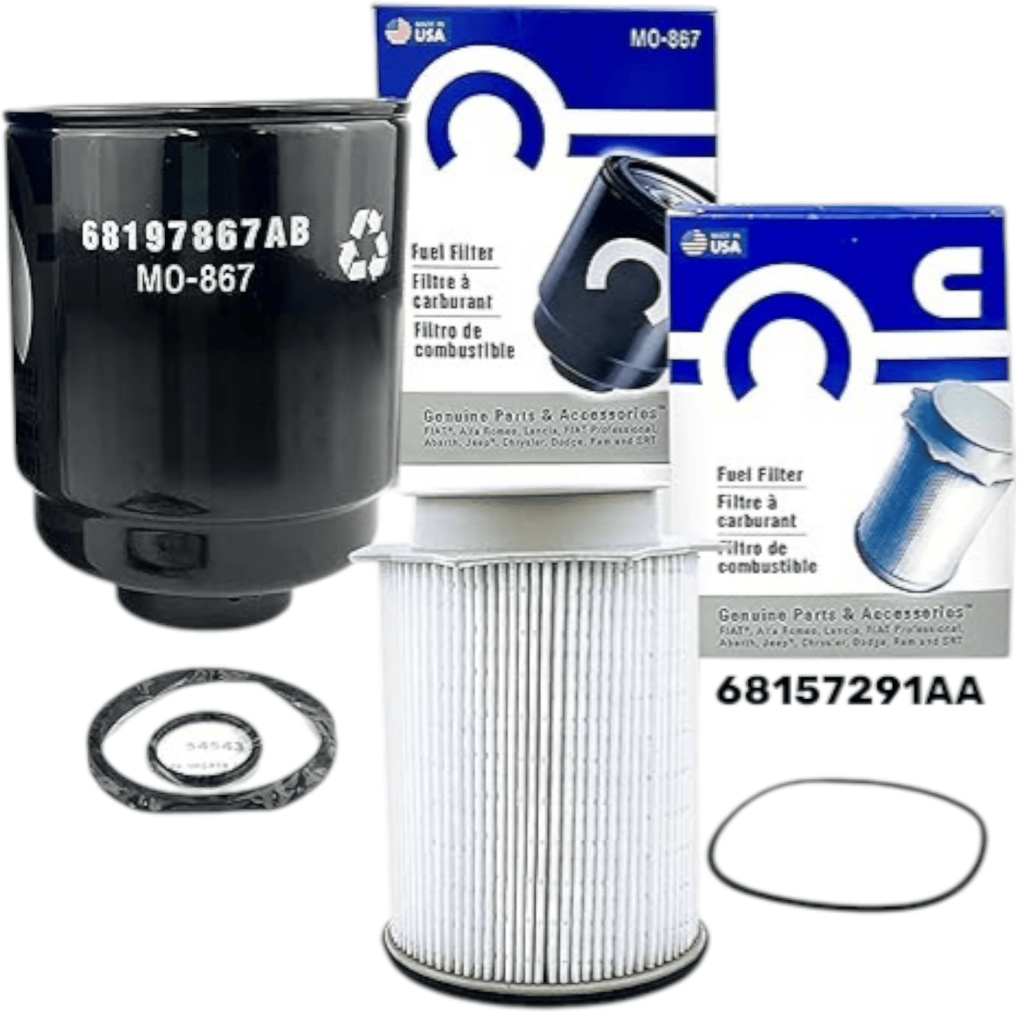 Kit Mopar Fuel Filter 68197867AB, 68157291AA / OEM Set 2 for 2013–2018 Ram 6.7L