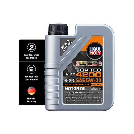 Liqui Moly Motor Oil Synthetic Gasoline and Diesel Top Tec 4200 SAE 5W-30 New Generation 1Lt/1.06Qt