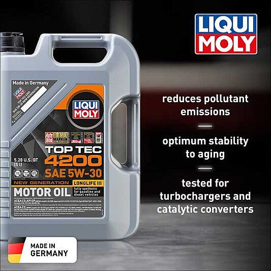Liqui Moly Motor Oil Synthetic Gasoline and Diesel Top Tec 4200 SAE 5W-30 New Generation 5Lt/5.28Qt