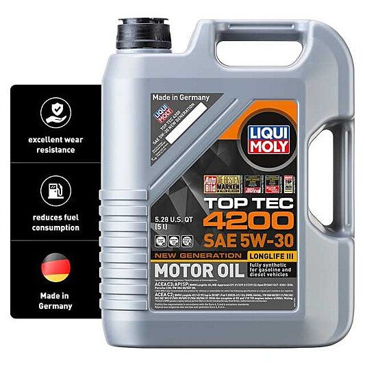 Liqui Moly Motor Oil Synthetic Gasoline and Diesel Top Tec 4200 SAE 5W-30 New Generation 5Lt/5.28Qt