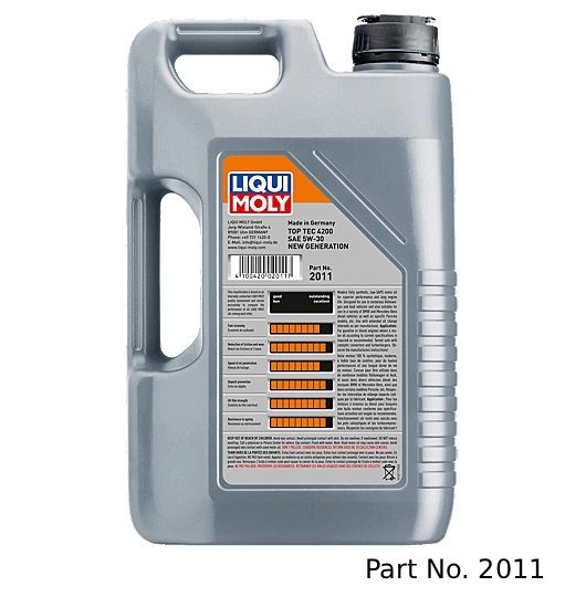 Liqui Moly Motor Oil Synthetic Gasoline and Diesel Top Tec 4200 SAE 5W-30 New Generation 5Lt/5.28Qt