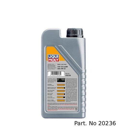 Liqui Moly Motor Oil Synthetic Gasoline and Diesel Top Tec 6200 SAE 0W-20 1Lt/1.06Qt