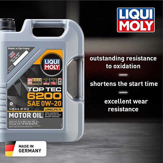 Liqui Moly Motor Oil Synthetic Gasoline and Diesel Top Tec 6200 SAE 0W-20 5Lt/5.28Qt