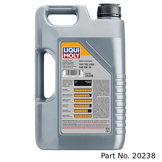Liqui Moly Motor Oil Synthetic Gasoline and Diesel Top Tec 6200 SAE 0W-20 5Lt/5.28Qt