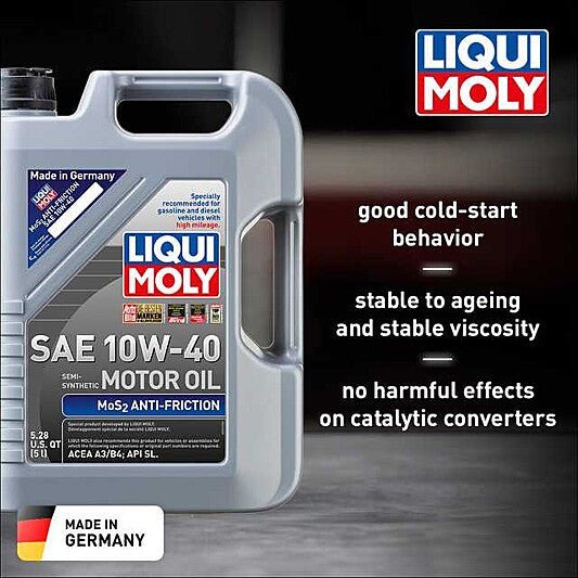 Liqui Moly Motor Oil Synthetic MoS2 Antifriction SAE 10W-40 Blend Gasoline and Diesel 5Lt/5.28Qt