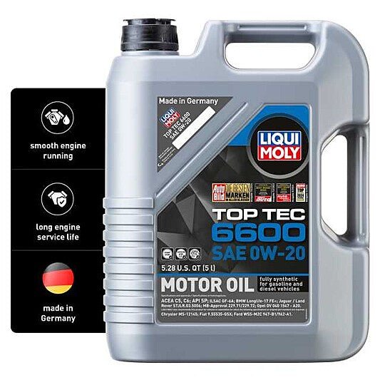 Liqui Moly Motor Oil Synthetic Gasoline and Diesel Top Tec 6600 SAE 0W-20 5Lt/5.28Qt