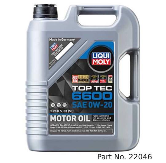 Liqui Moly Motor Oil Synthetic Gasoline and Diesel Top Tec 6600 SAE 0W-20 5Lt/5.28Qt