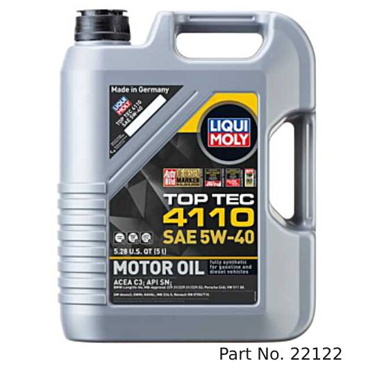 Liqui Moly Motor Oil Synthetic Gasoline and Diesel Top Tec 4110 SAE 5W-40 5Lt/5.28Qt
