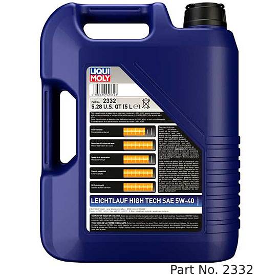 Liqui Moly Motor Oil Synthetic Gasoline and Diesel Leichtlauf High Tech SAE 5W-40 5Lt/5.28Qt