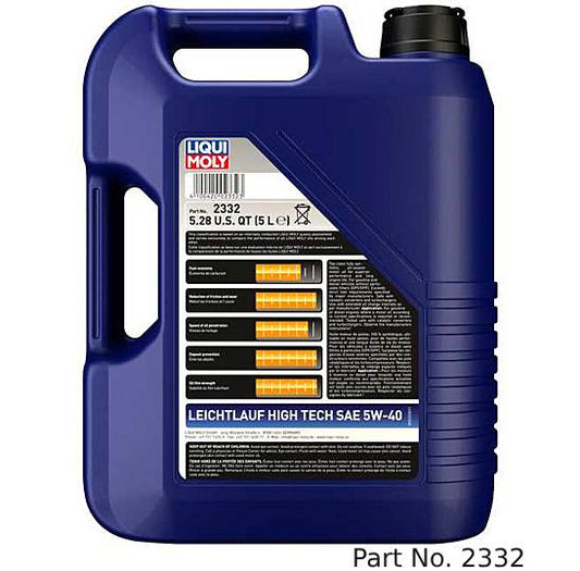 Liqui Moly Motor Oil Synthetic Gasoline and Diesel Leichtlauf High Tech SAE 5W-40 5Lt/5.28Qt