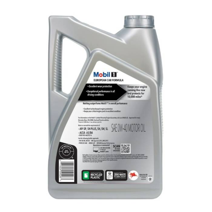 Mobil-1 Motor Oil Full Synthetic FS European Car Formula SAE 0W40 5Qt