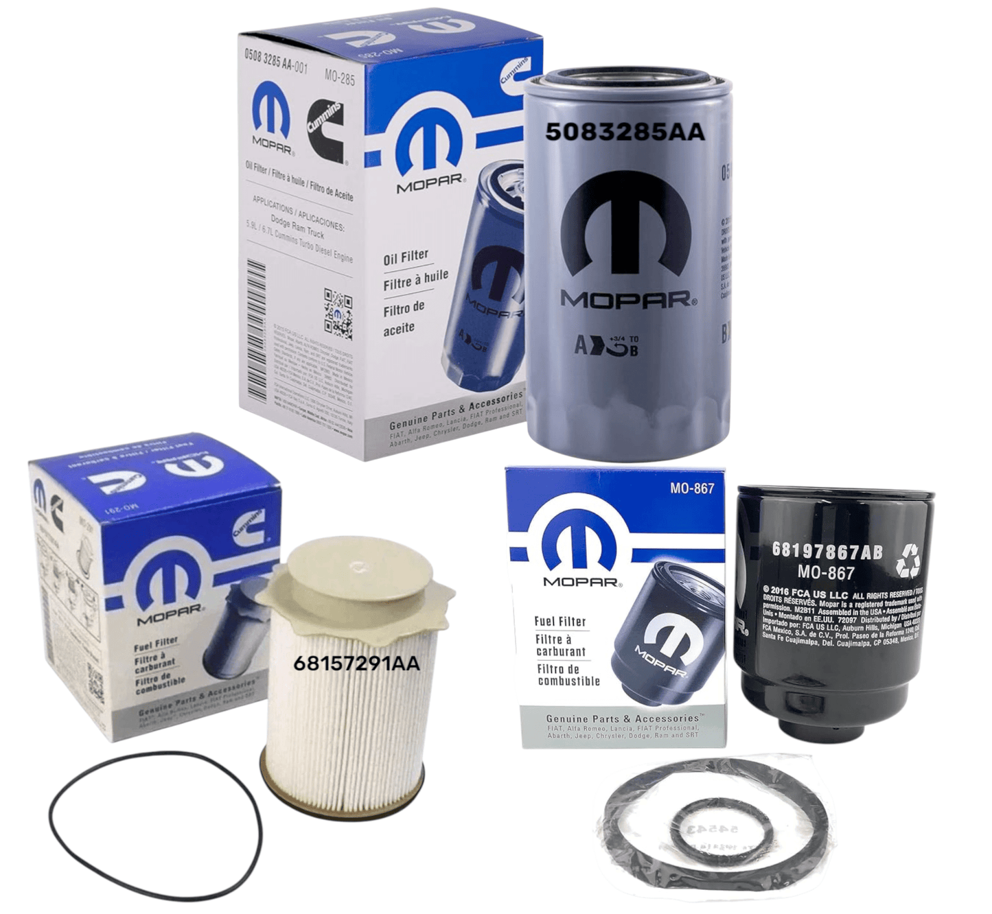 Kit Mopar Filter 68197867AB, 68157291AA, 5083285AA / OEM Set of 3 for 2013-2018 Ram 6.7L