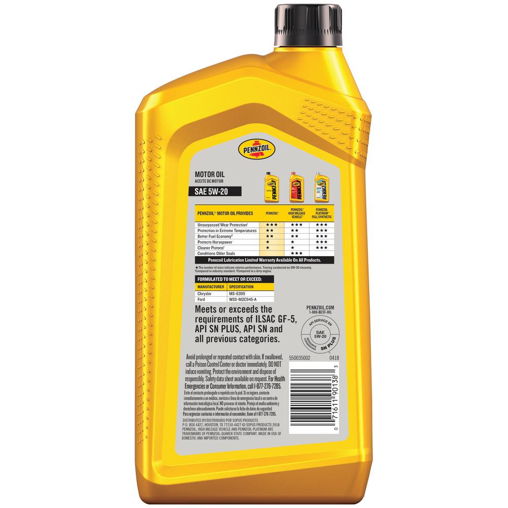 Penzoil Motor Oil Synthetic Blend SAE 5W-20 1Qt