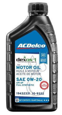 ACDelco Full Synthetic SAE 0W-20 dexos1 Gen 3 Motor Oil – 1 qt