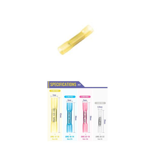 Heatshrink Connectors Butt Yellow 100 Pcs