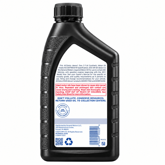 Motor Oil ACDelco Full Synthetic SAE 0W-20 dexos1 Gen 3  – 1 qt