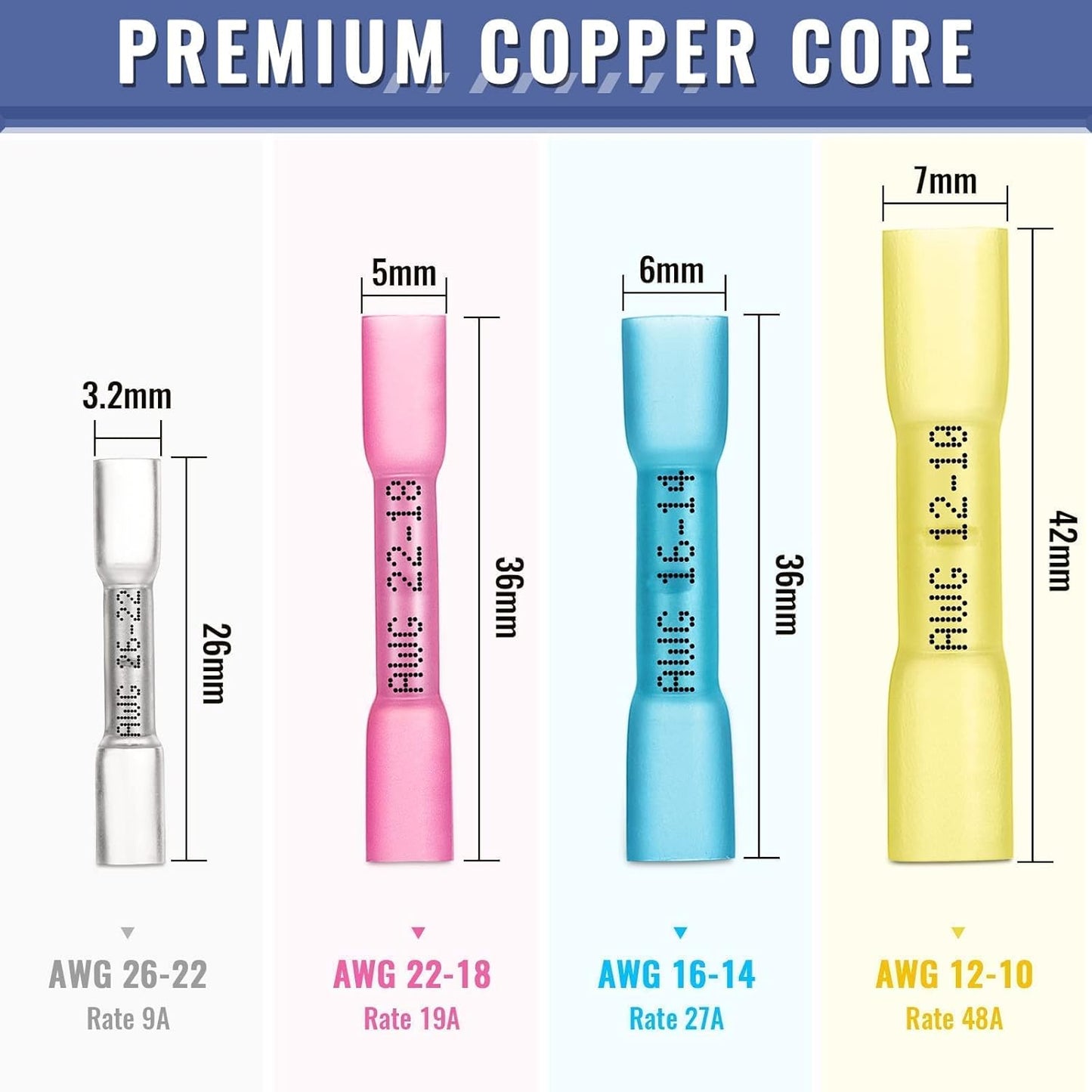 Heat shrink Butt Connector Yellow 100 pcs (AWG 12–10)