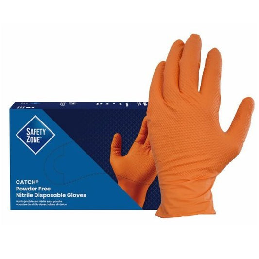 Catch Nitrile Powder-Free Pyramid Grip Gloves X-Large ORANGE, 9 mil, Textured, 1x100