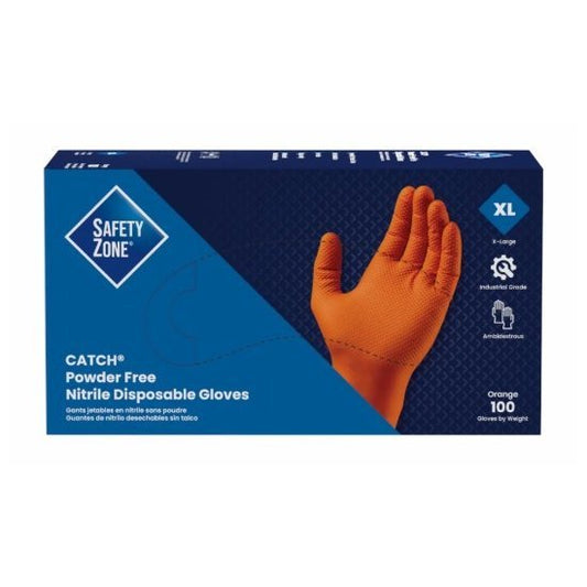 Catch Nitrile Powder-Free Pyramid Grip Gloves X-Large ORANGE, 9 mil, Textured, 1x100