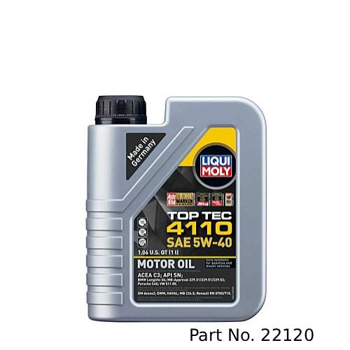 Liqui Moly Motor Oil Synthetic Gasoline and Diesel Top Tec 4110 SAE 5W-40 1Lt/1.06Qt