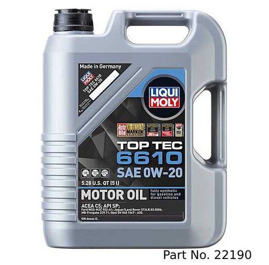 Liqui Moly Motor Oil Synthetic Gasoline and Diesel Top Tec 6610 SAE 0W-20 5Lt/5.28Qt