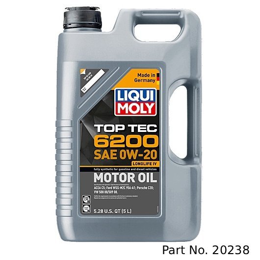 Liqui Moly Motor Oil Synthetic Gasoline and Diesel Top Tec 6200 SAE 0W-20 5Lt/5.28Qt