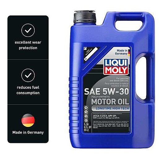 Liqui Moly Motor Oil Synthetic Gasoline and Diesel Longtime High Tech SAE 5W-30 5Lt/5.28Qt