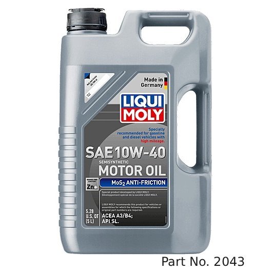 Liqui Moly Motor Oil Synthetic MoS2 Antifric­tion SAE 10W-40 Blend Gasoline and Diesel 5Lt/5.28Qt