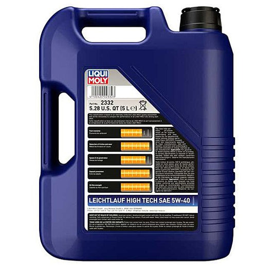 Liqui Moly Motor Oil Synthetic Gasoline and Diesel Leicht­lauf High Tech SAE 5W-40 5Lt/5.28Qt