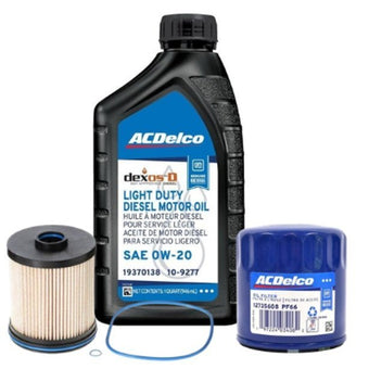 compare product Maintenance Kit – ACDelco dexosD 0W-20 with PF66 Oil Filter and TP1015 Fuel Filter for 3.0L Duramax Diesel